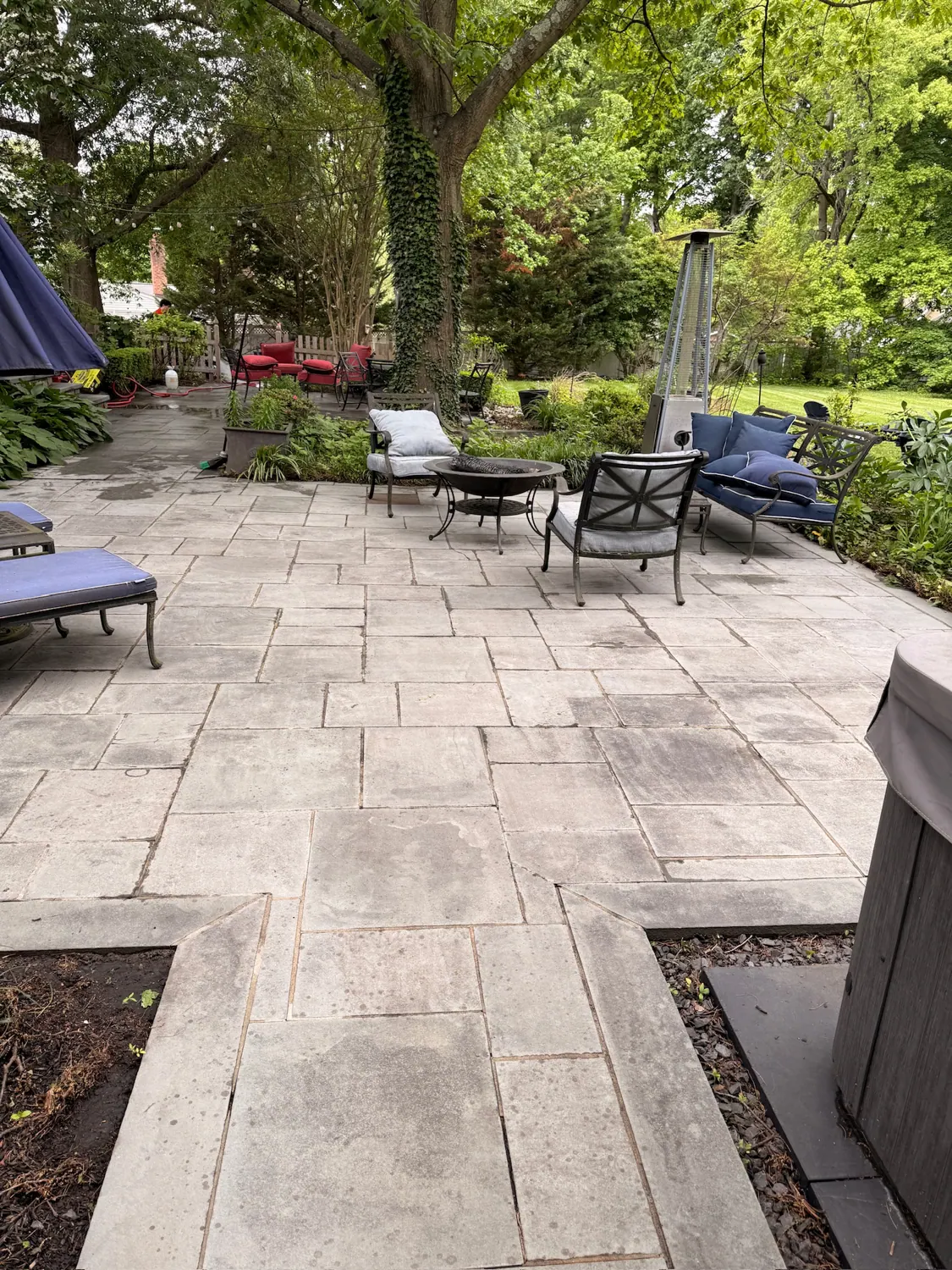 Stone patio after pressure washing