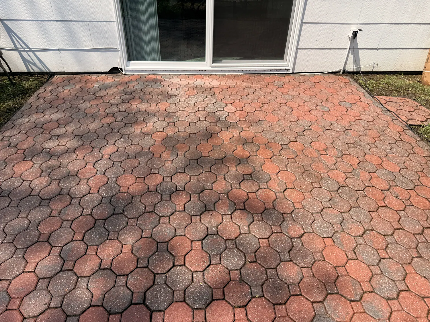 Red brick paver patio, wide view